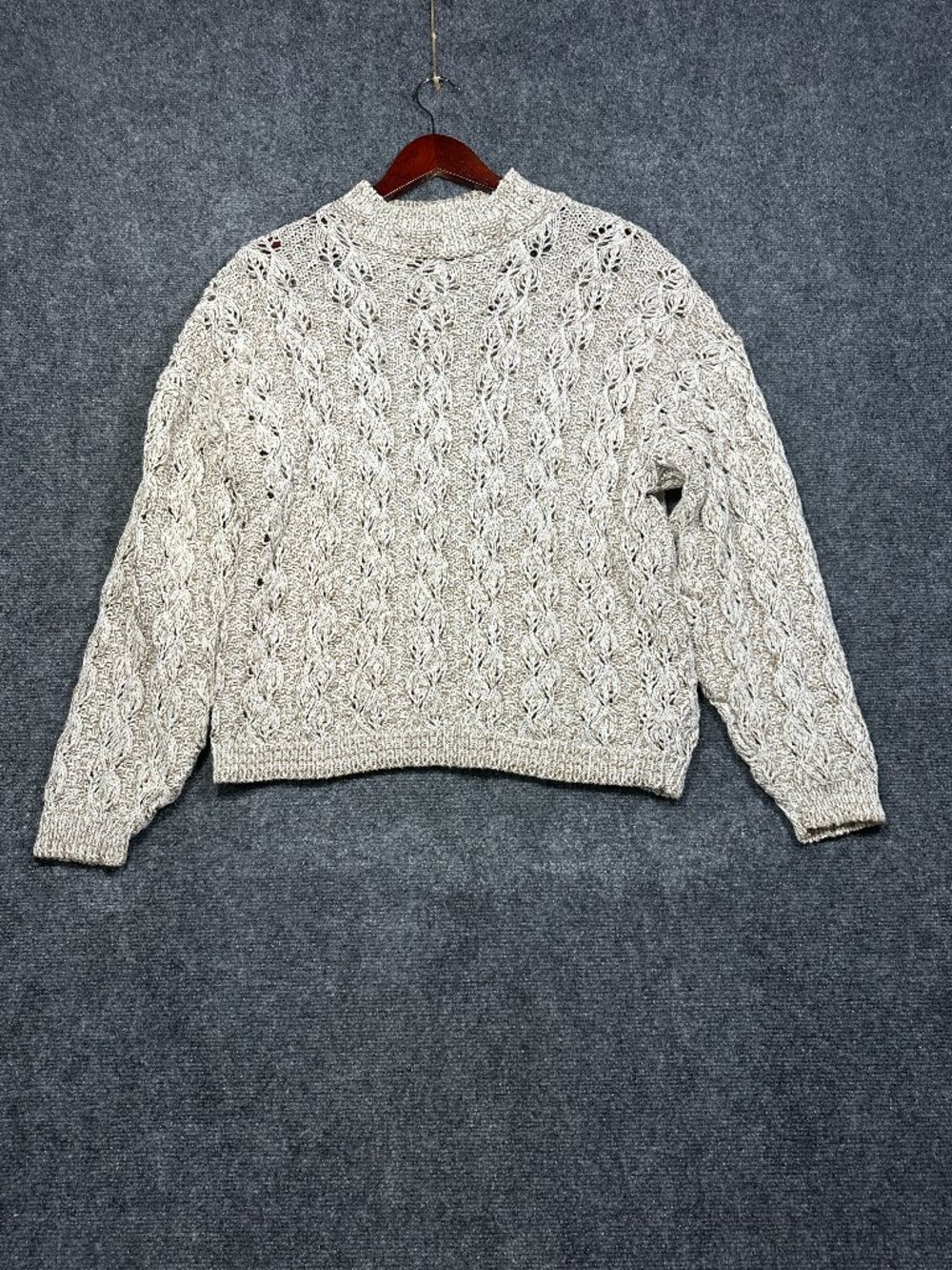 David Brett Sweater Womens Large Beige Loose Knit Ribbed Hem Pullover